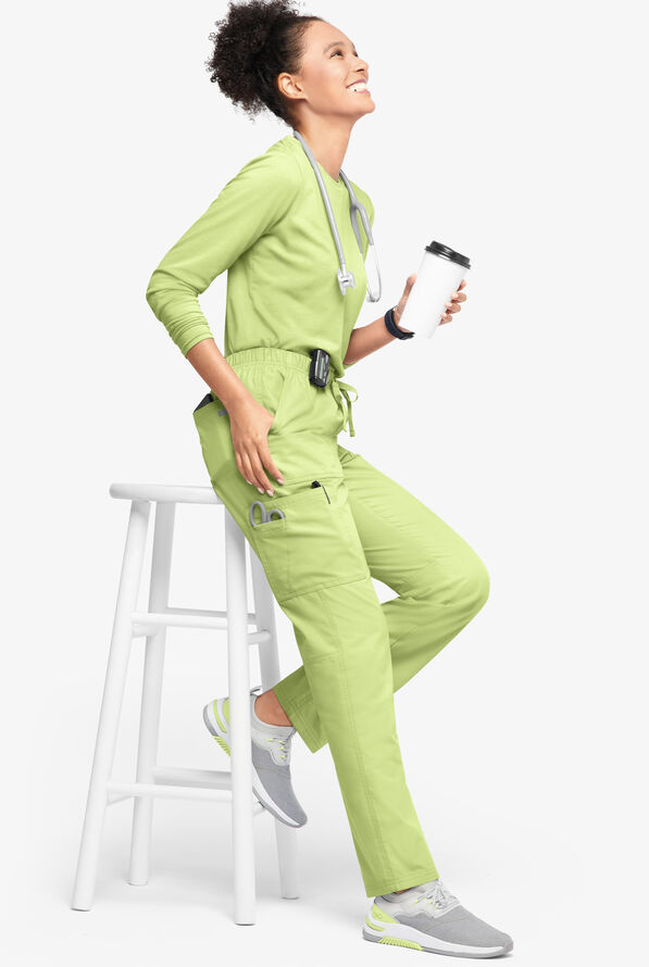 Butter-Soft Originals Women's 7-Pocket Mid Rise Straight Leg Cargo Scrub Pants - Petite - Cool Matcha - 4