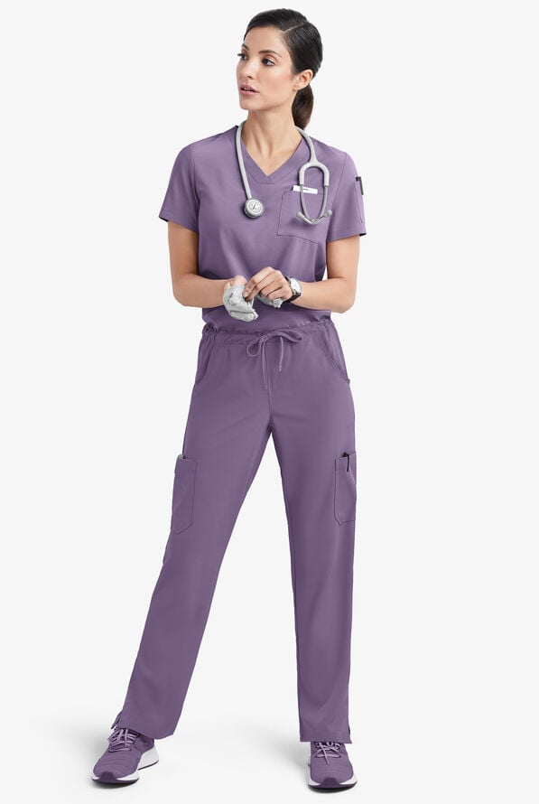 Easy STRETCH Chloe Women's 3-Pocket V-Neck Tuck-In Scrub Top - Purple Dusk - 2