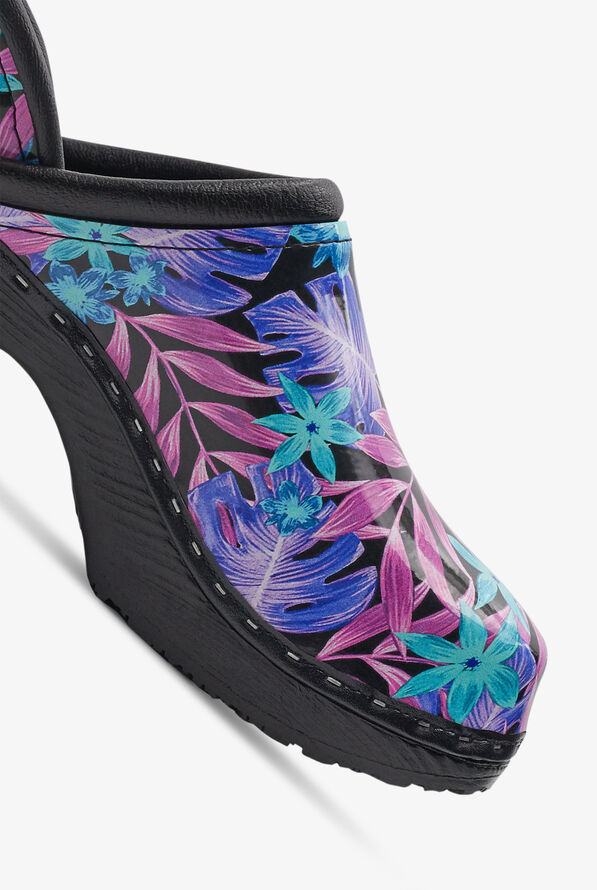 C&C Sweden Women's Floral Luau Black Patent Leather Nursing Clogs - null - 3