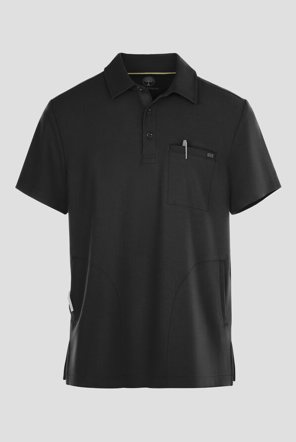 Healing Hands Quest Aidan Men's 3-Pocket STRETCH Shirt Collar Scrub Top - Black - 1
