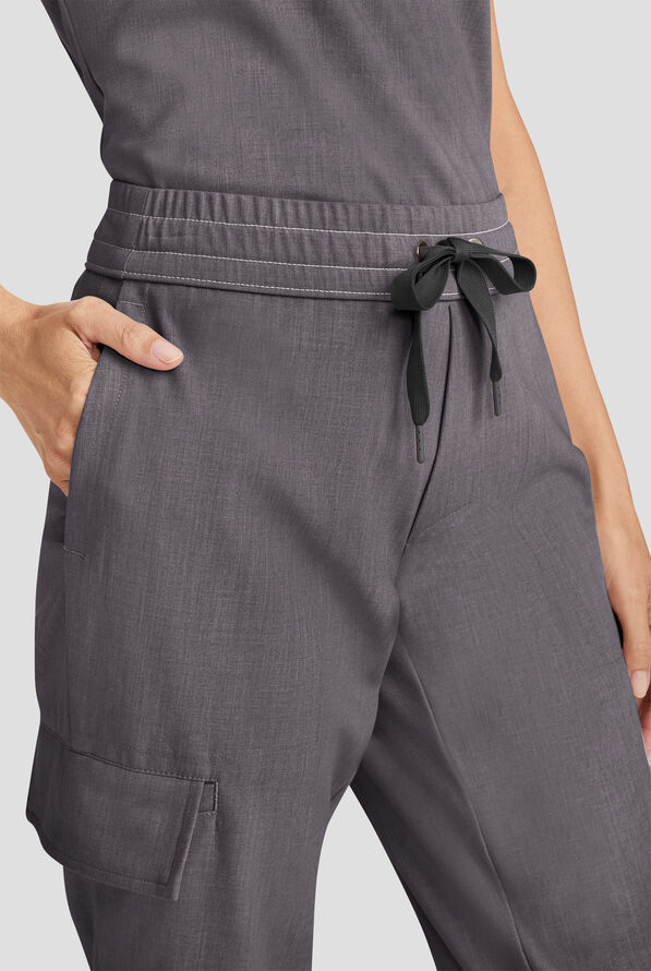 Healing Hands Quest Women's 4-Pocket STRETCH Straight Leg Drawstring Cargo Scrub Pant - Heather Ash - 2