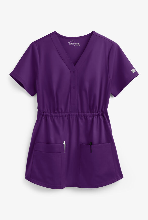 Butter-Soft STRETCH Women's 3-Pocket Knit Panel Maternity Scrub Top - Eggplant - 1
