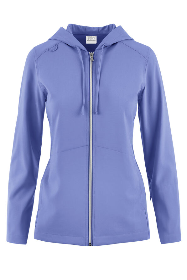Tafford Active Selena Women's 5-Pocket Long Sleeve Zip-Front Scrub Hoodie - Ceil Blue - 1