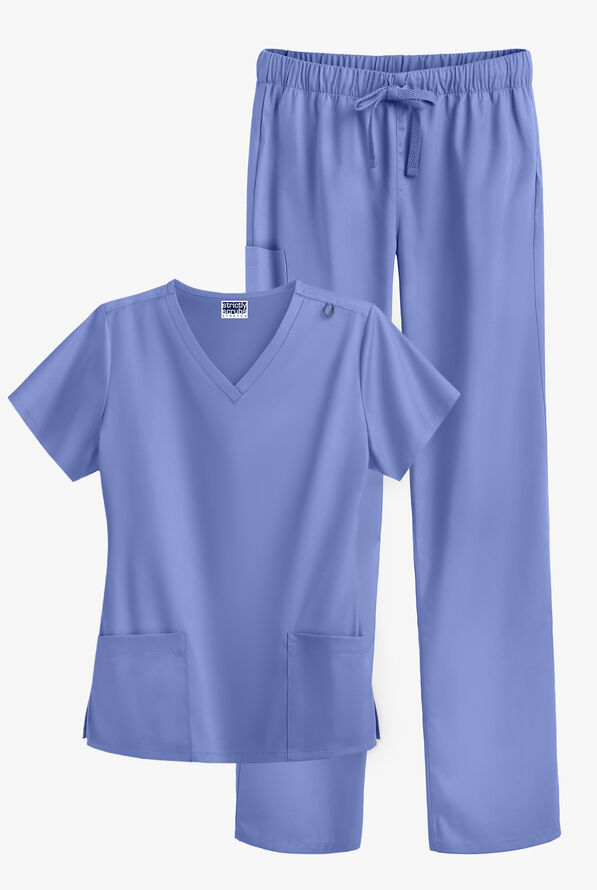 Conjunto de uniforme médico Strictly Scrubs Value STRETCH con 4 bolsillos para mujer - Ceil Blue - 1