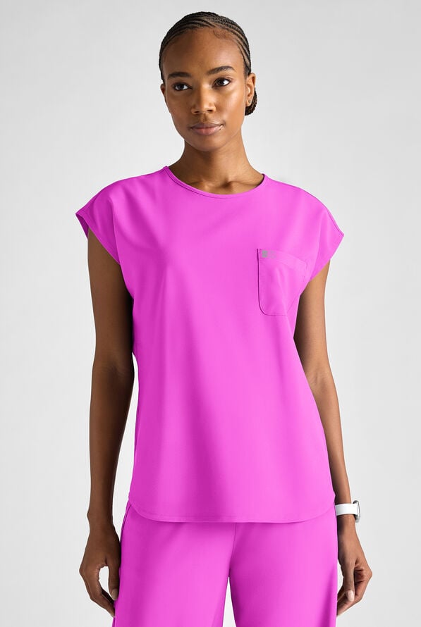 Easy STRETCH Gracie Women's Dolman Sleeve Crew Neck Scrub Top - Electric Fuchsia - 8