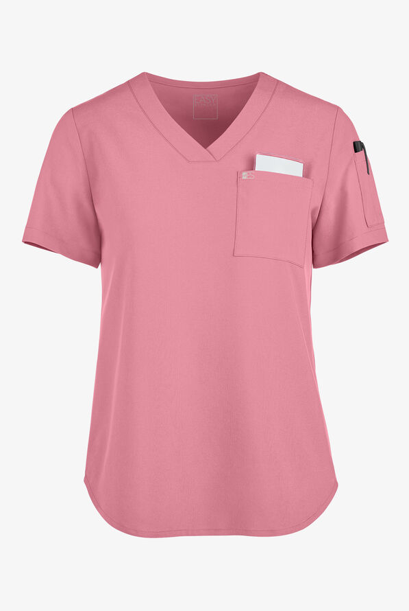 Easy STRETCH Chloe Women's 3-Pocket V-Neck Tuck-In Scrub Top - Cashmere Rose - 1