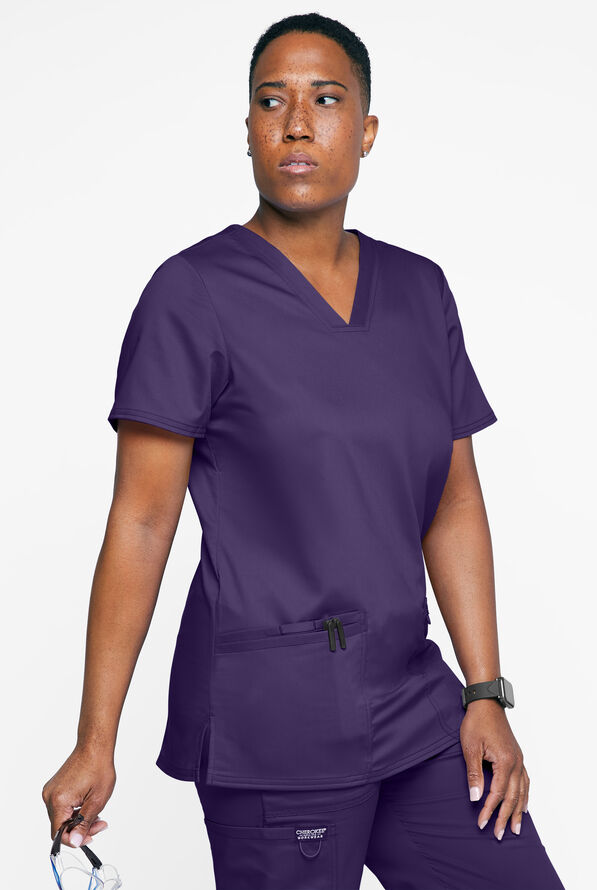 Cherokee Workwear Revolution Women's 3-Pocket STRETCH V-Neck Scrub Top - Grape - 2