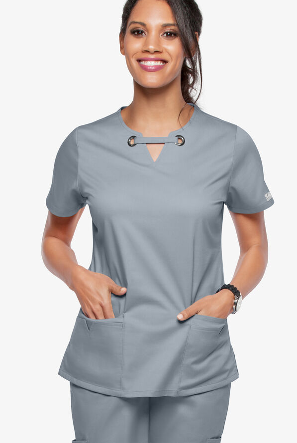 Blusa m&eacute;dica UA Butter-Soft STRETCH con ojales y 4 bolsillos para mujer - Silver - 5