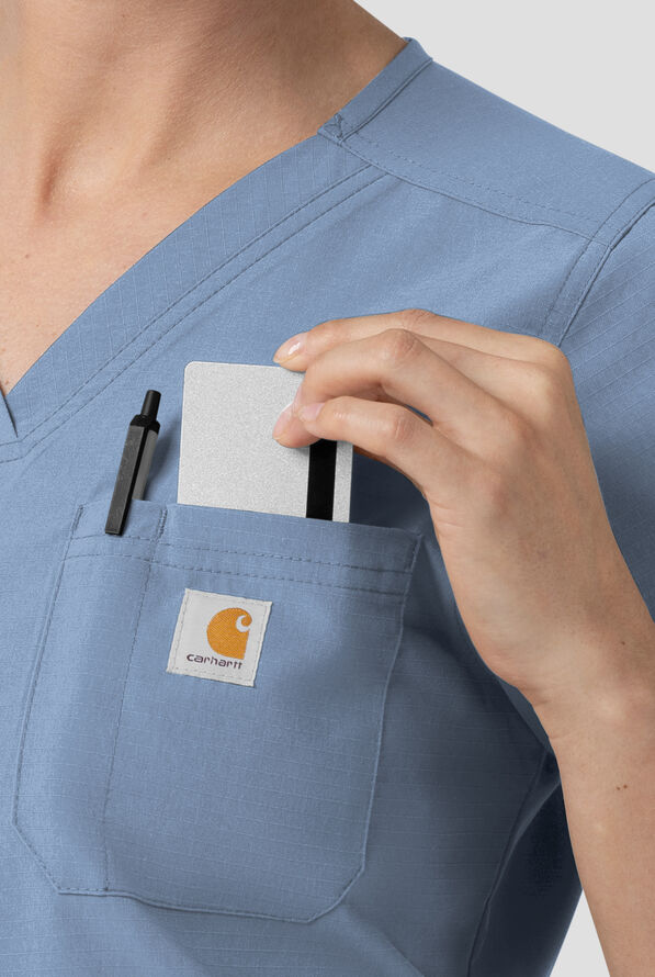 Carhartt FLD & RSCU Rugged Flex Women's 4-Pocket STRETCH V-Neck Scrub Top - Rolling Thunder - 4