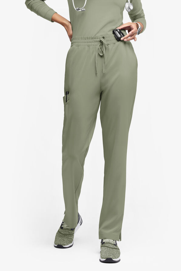 Easy STRETCH Naya Women’s Natural Waist 6-Pocket Straight Leg Scrub Pants - Tall - Olive Leaf - 1