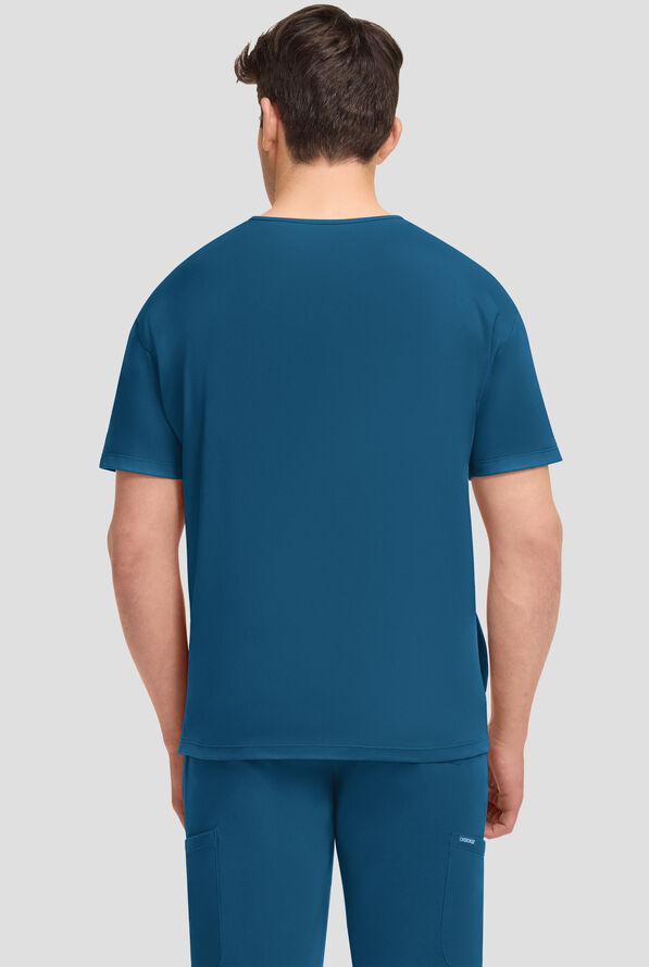 Cherokee Achieve Men's 3-Pocket STRETCH Relaxed V-Neck Knit Scrub Top - Caribbean Blue - 2