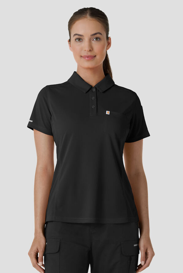 Blusa m&eacute;dica Carhartt FLD & RSCU STRETCH estilo polo de tejido piqu&eacute; con cuello y 3 bolsillos para mujer - Black - 3