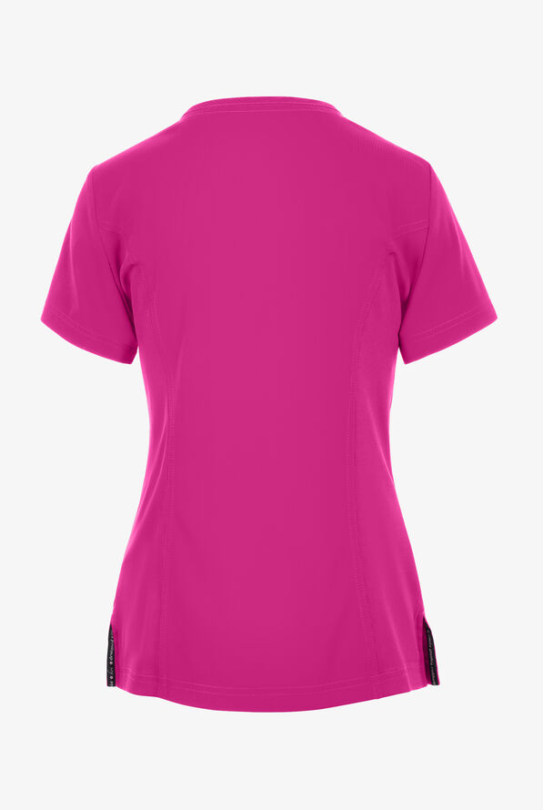 koi Lite™ Limited Edition Serenity Women's 4-Pocket Round Neck Rhinestone Zipper Scrub Top - Azalea Pink - 2