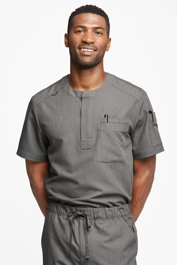 MOVEMENT by Butter-Soft Eclipse Men's 4-Pocket Short Sleeve Henley Scrub Top - Graphite Heather - 2