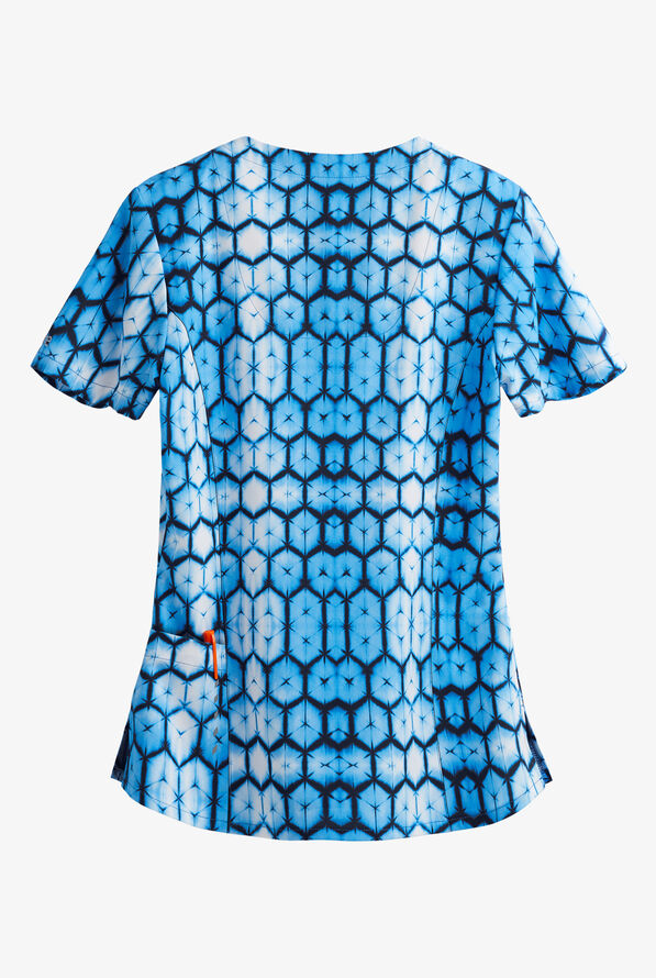 Barco One Top Cool Blues Women's 4-Pocket V-Neck Print Scrub Top - null - 2