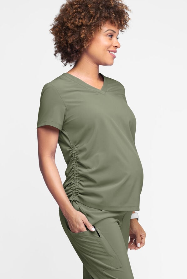 Easy STRETCH Tori Women's Cooling Knit Back Maternity Scrub Top - Olive Leaf - 2