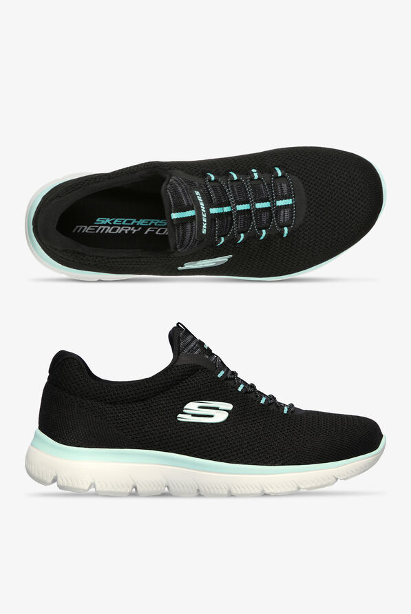 Skechers Sport Women's Summits Cool Classic Black/Turquoise Athletic Slip On Nursing Shoes - null - 1