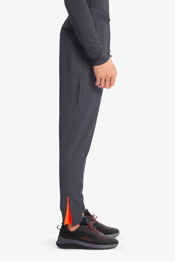 Infinity GNR8 Men's 4-Pocket STRETCH Internal Drawstring Zipper Ankle Vent Cargo Jogger Scrub Pants - Pewter/Vivid Orange - 2