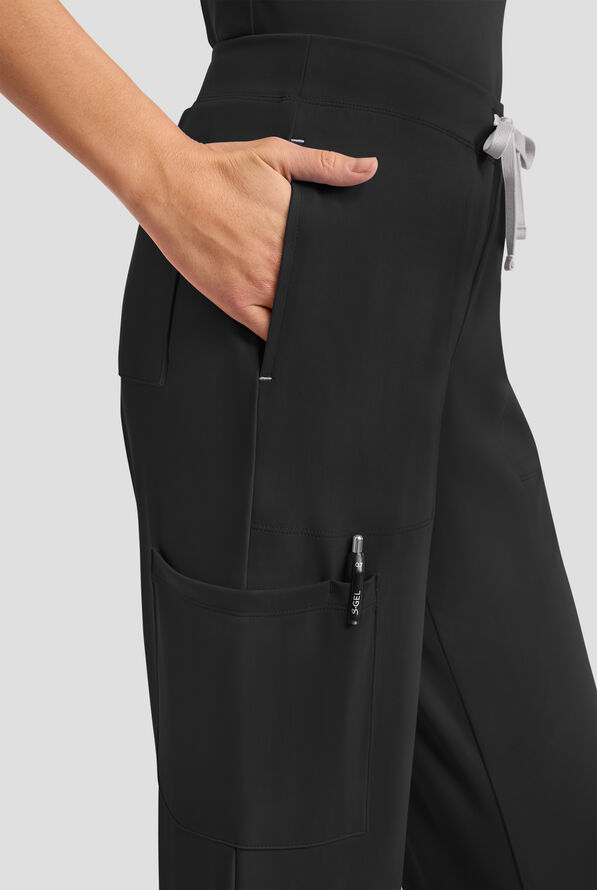 Cherokee Achieve Women's 5-Pocket STRETCH Elastic Waist Drawstring Cargo Scrub Pants - Black - 2