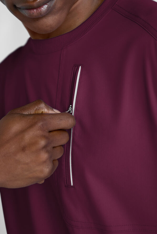 Advantage STRETCH Men's 3-Pocket Crew Neck Scrub Top - Wine - 2