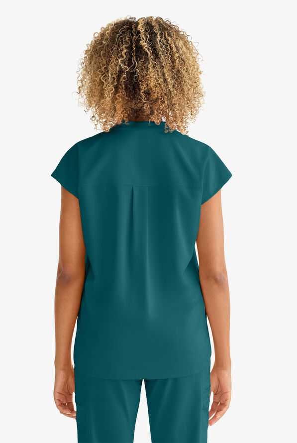 Healing Hands Purple Label Journey Women's 2-Pocket STRETCH Dolman Sleeve Mandarin Collar Scrub Top - Caribbean Blue - 5