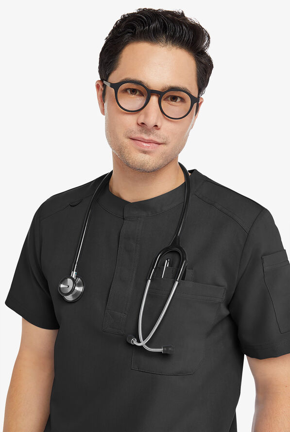 Camisa médica Keswi estilo Henley con mangas cortas y 4 bolsillos para hombre - Pewter - 4