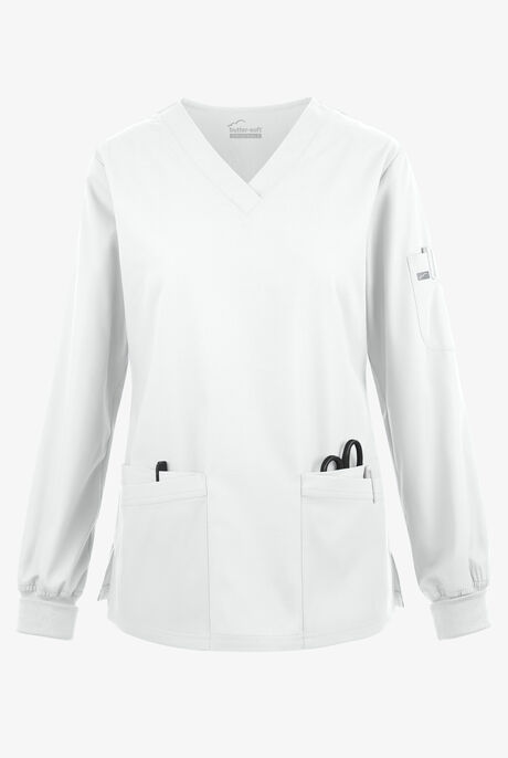 Butter-Soft Originals Women's 7-Pocket Curved V-Neck Long Sleeve Scrub Top