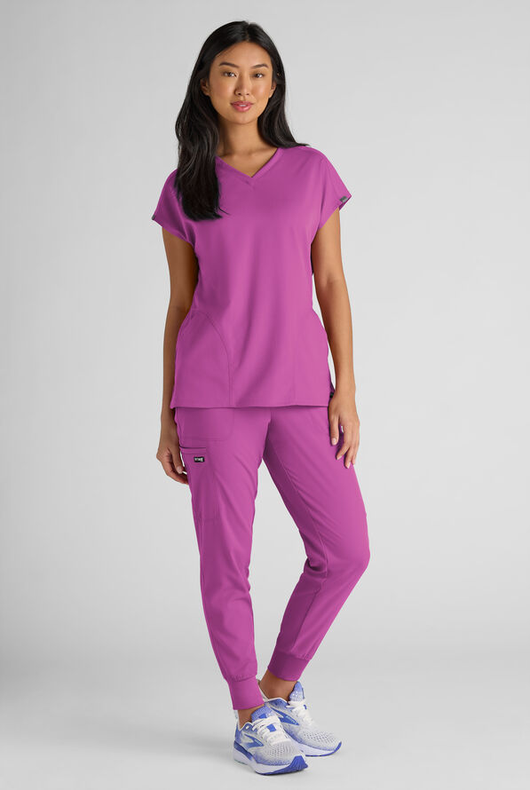 Grey's Anatomy by Barco Emerge Brylyn Women's 2-Pocket STRETCH Dolman Sleeve V-Neck Scrub Top - Mystic Orchid - 7