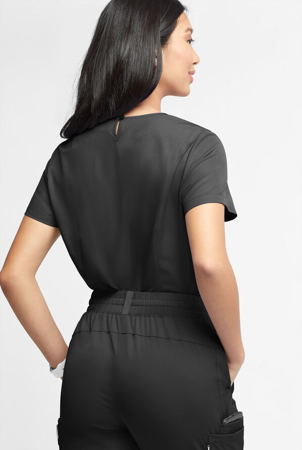 WhisperLite Lyra Women's 2-Pocket Stretch Crew-Neck Scrub Top - Black - 2