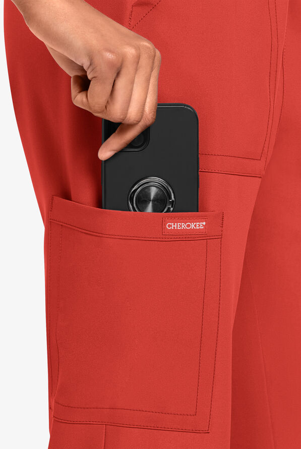 Cherokee Workwear Originals Ultra Women's 4-Pocket Drawstring Cargo Scrub Pants - Spiced Coral - 3