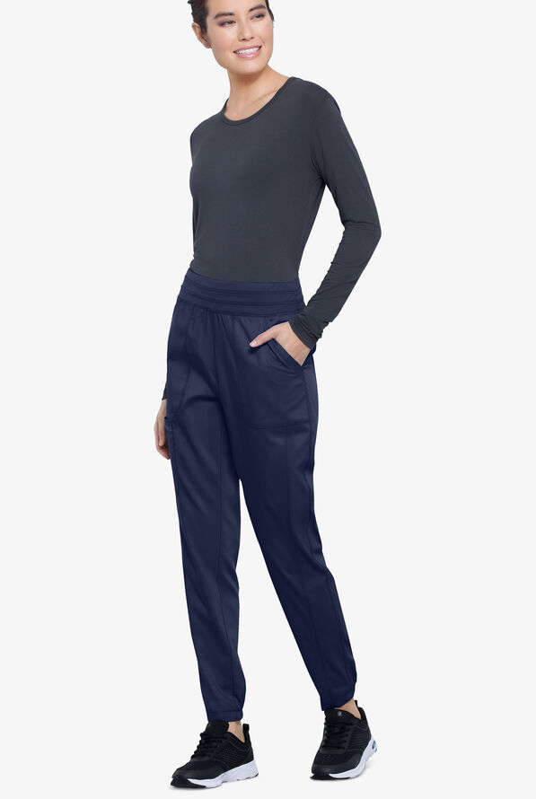 Cherokee Workwear Revolution Women's 5-Pocket STRETCH Elastic Waistband Half Jogger Scrub Pants - Navy - 4