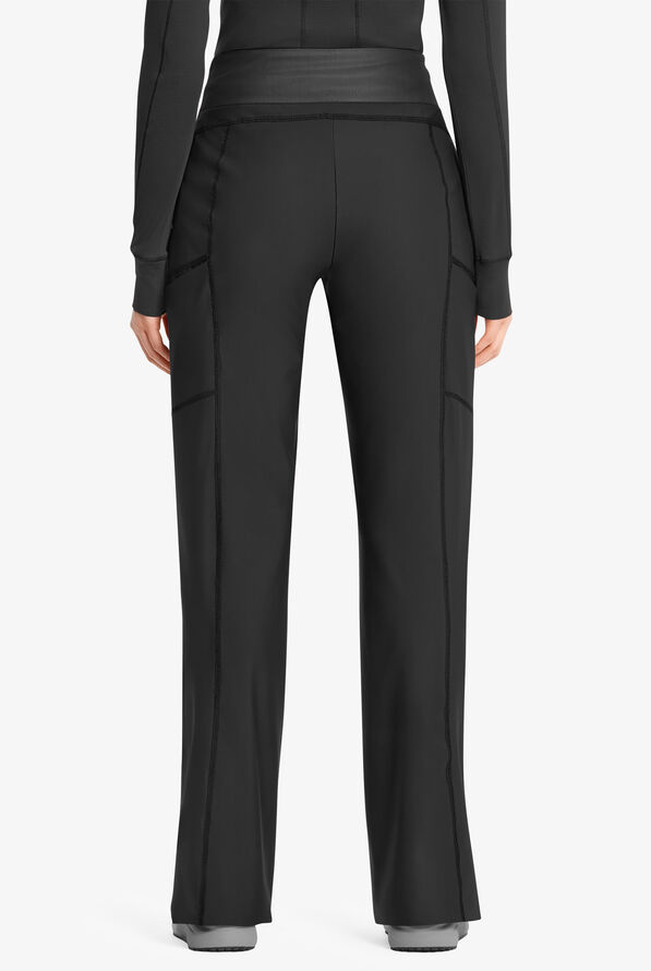 Infinity GNR8 Kinetic Knit Women's 5-Pocket STRETCH Cross-Over Waistband Wide Leg Scrub Pants - Black - 2