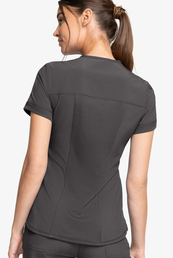 Blusa médica Cherokee Infinity con cuello redondo y cremallera para mujer - Pewter - 4