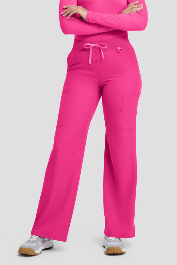 Med Couture Amp Women's 5-Pocket STRETCH High-Rise Wide Leg Cargo Scrub Pant - Pink Power - 1