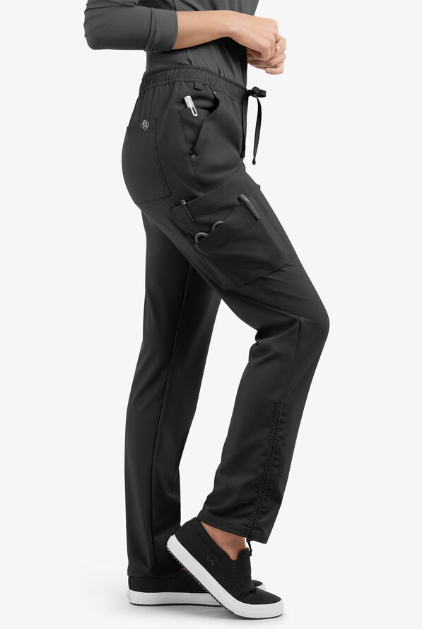 Easy STRETCH Halle Women's 11-Pocket Ruched Leg Jogger Scrub Pants - Petite - Onyx Black - 2