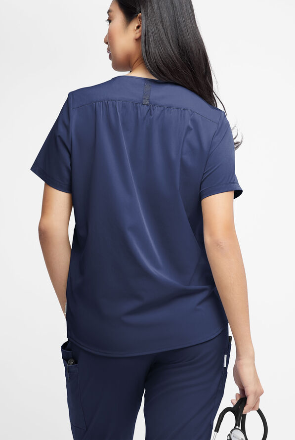WhisperLite Alba Women's 3-Pocket Notched Neck Scrub Top - Navy - 2