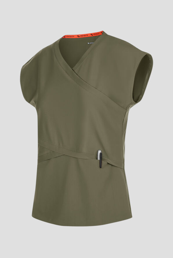 Infinity GNR8 Kinetic Knit Women's 3-Pocket STRETCH Dolman Wrap V-Neck Scrub Top - Sap Green - 2