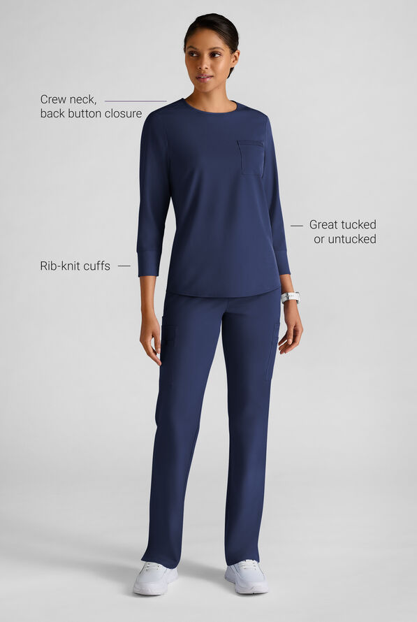 Blusa médica WhisperLite con mangas 3/4 para mujer - Navy - 3