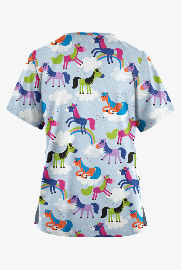 Blusa médica estampada Butter-Soft Originals On The Clouds Dew de corte clásico con cuello en V y 2 bolsillos para mujer - null - 2