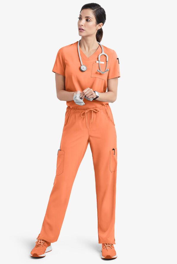 Easy STRETCH Chloe Women's 3-Pocket V-Neck Tuck-In Scrub Top - Coral Haze - 2