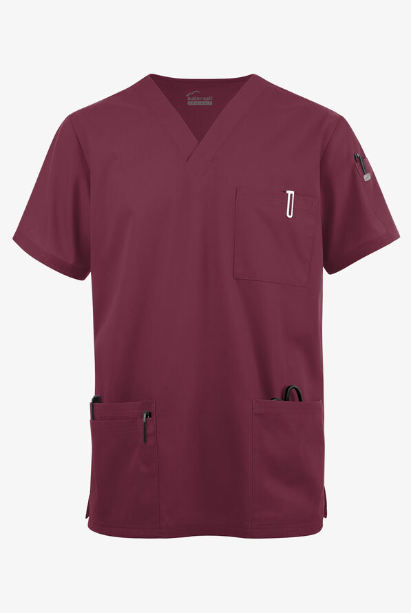 Butter-Soft Originals Men's 6-Pocket V-Neck Scrub Top - Wine - 1