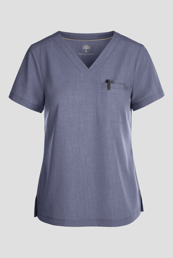 Healing Hands Quest Women's 1-Pocket STRETCH Tuck In V-Neck Scrub Top - Twilight Blue - 1