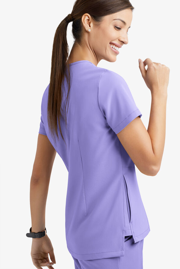 Easy STRETCH Taylor Women's 3-Pocket High Low Hem V-Neck Scrub Top - Blueberry Crush - 5