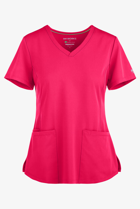 HH Works by Healing Hands Monica Women's 4-Pocket STRETCH V-Neck Scrub Top - Carnation Pink - 1