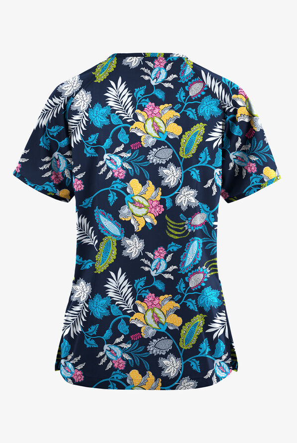 Butter-Soft Originals Imperial Jacobean Women's 3-Pocket Raglan Sleeve Mock Wrap Print Scrub Top - null - 2