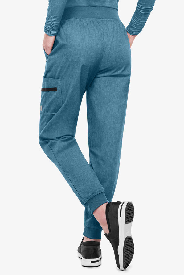 Butter-Soft STRETCH Women's 5-Pocket Cargo Jogger Scrub Pants - Petite - Lagoon Heather - 3