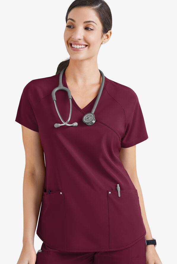 Blusa m&eacute;dica Easy STRETCH Cara con mangas ragl&aacute;n y 4 bolsillos para mujer - Wine - 3