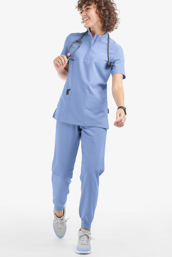 Movement by Butter-Soft Lyrae Women’s 6-Pocket Zip Closure Neck Scrub Top - Ceil Blue - 4