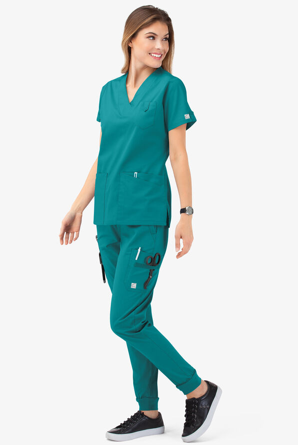 Butter-Soft STRETCH Women's 6-Pocket V-Neck Scrub Top - Teal - 7