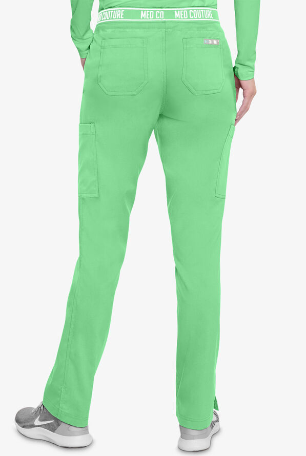 Med Couture Touch Women's 7-Pocket STRETCH Logo Elastic Double Cargo Yoga Scrub Pants - Kiwi Lime - 2